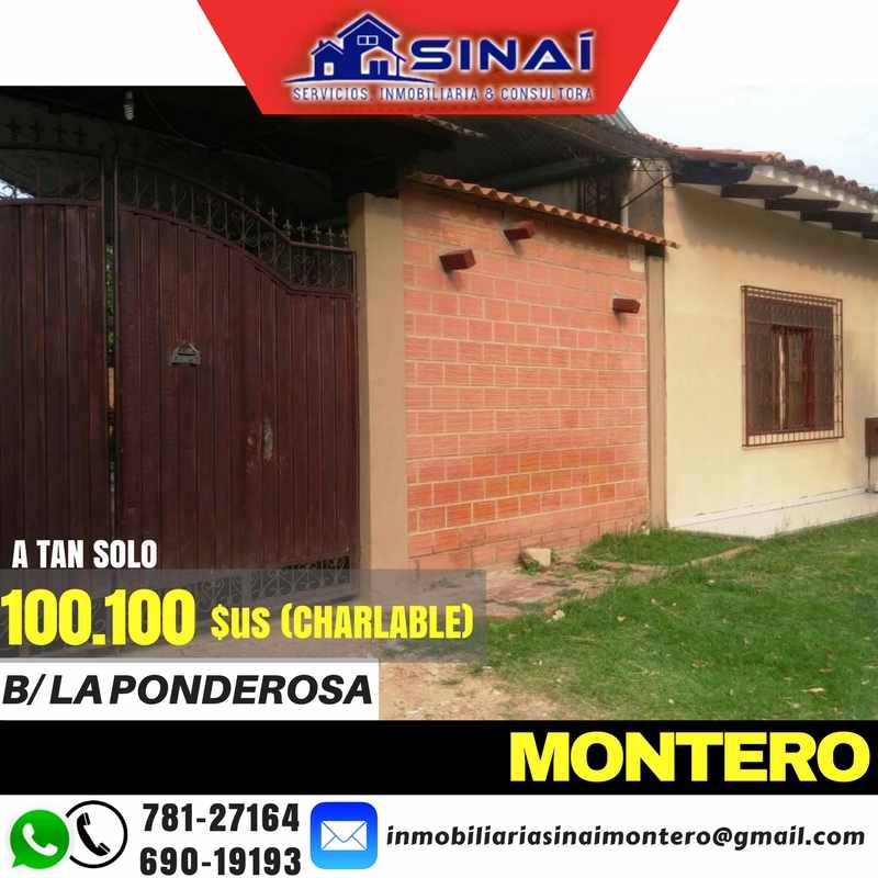 Casa en VentaMONTERO-BARRIO LA PONDEROSA PRIMER ANILLO
 bajamos los precios a tan solo 90.000.- $us 3 dormitorios 1 baños 4 parqueos Foto 2