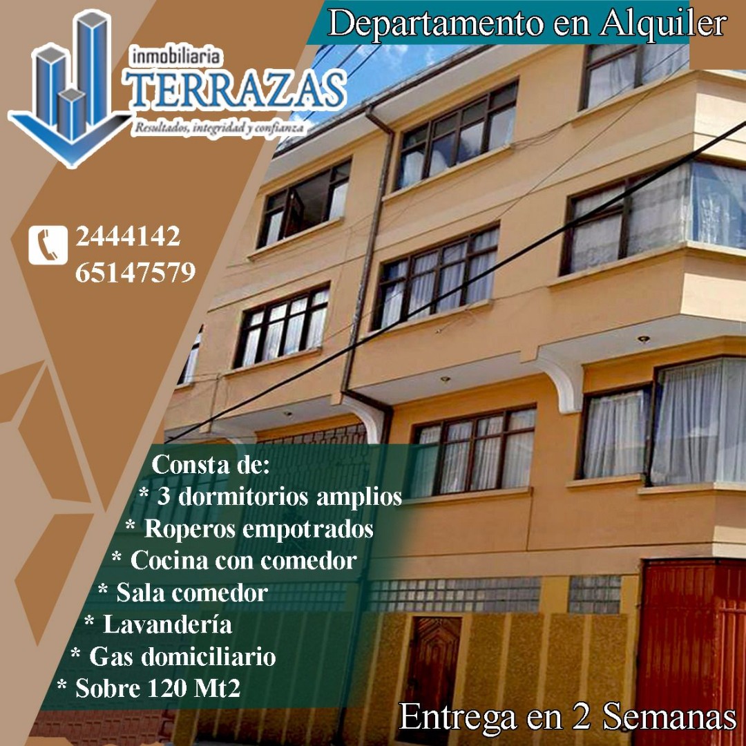 Departamento en San Pedro en La Paz 3 dormitorios 2 baños  Foto 1