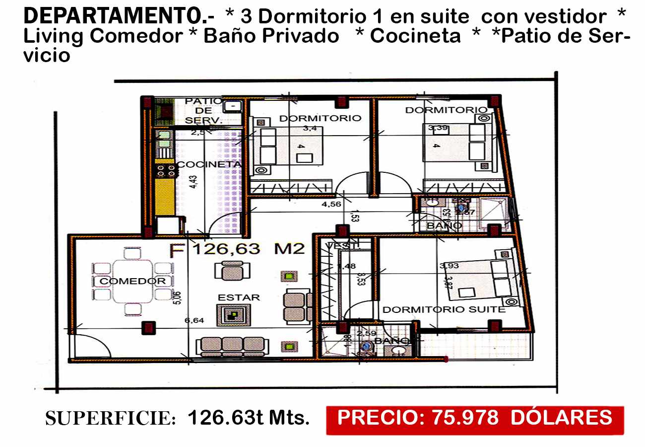 Departamento en Noroeste en Cochabamba 3 dormitorios 2 baños 1 parqueos Foto 3