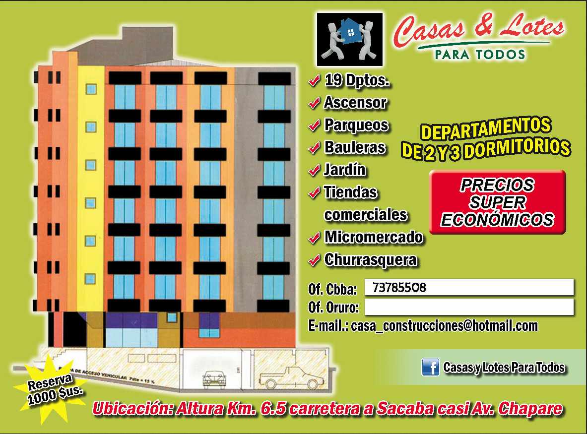 Departamento en VentaCOCHABAMBA: Km. 7 a Sacaba, frente a Urbanizacion Olivos III, (ALTURA DE LA BOTELLA DE PEPSI 3 dormitorios 2 baños 1 parqueos Foto 1