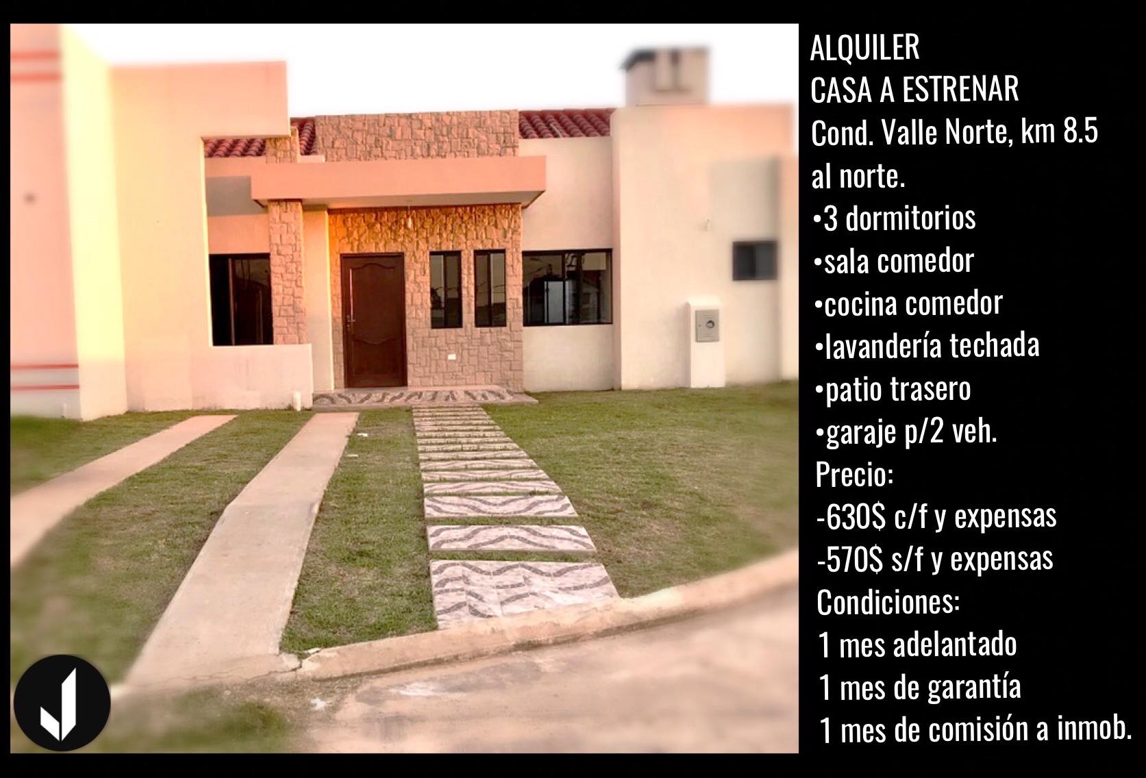 Casa en AlquilerZona norte, km 8, a una cuadra de la Banzer 3 dormitorios 2 baños 1 parqueos Foto 1