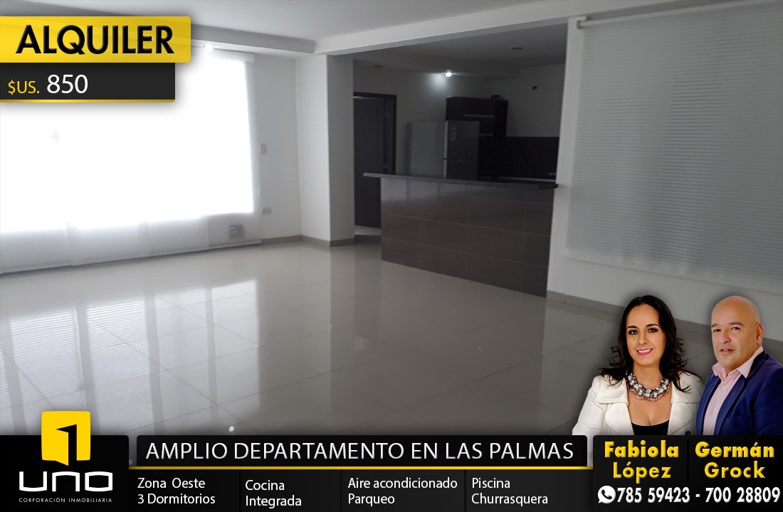 Departamento en AlquilerBARRIO LAS PALMAS; ZONA OESTE 3 dormitorios 4 baños 1 parqueos Foto 1