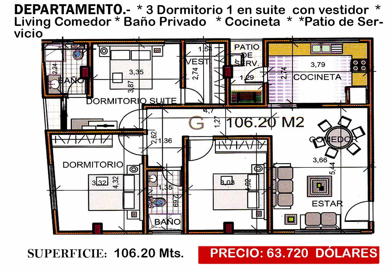 Departamento en Noroeste en Cochabamba 3 dormitorios 2 baños 1 parqueos Foto 8