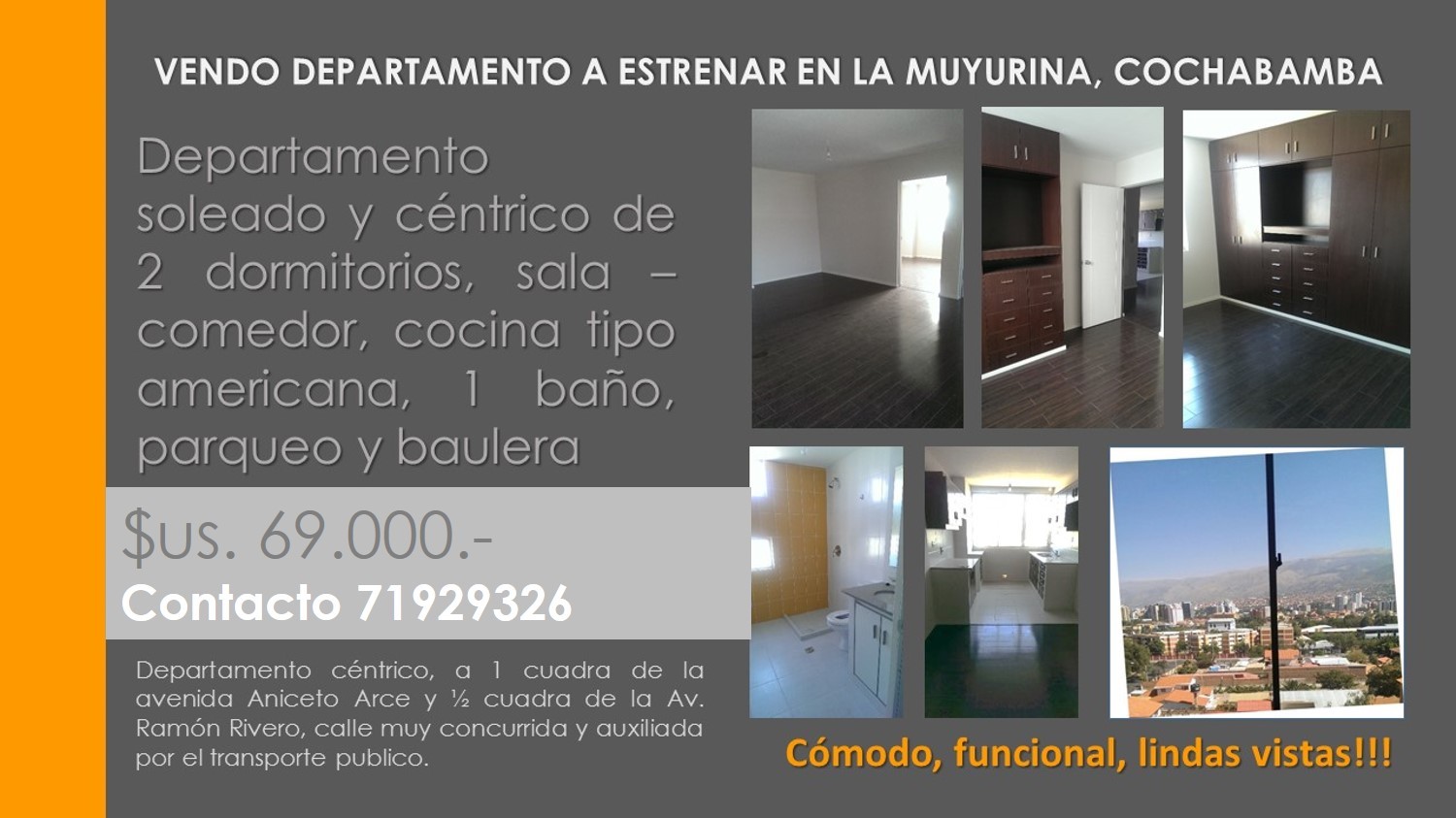 Departamento en Muyurina en Cochabamba 2 dormitorios 1 baños 1 parqueos Foto 1