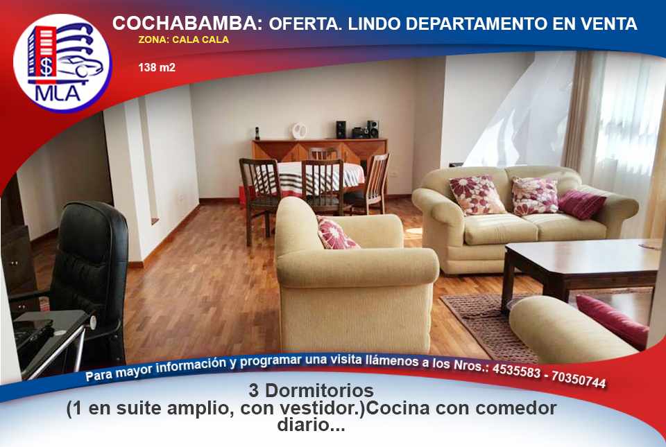 Departamento en VentaZona: CALA CALA  3 dormitorios 2 baños 1 parqueos Foto 1