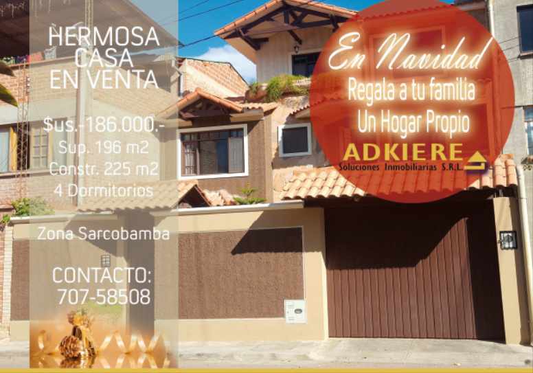 Casa en Sarco en Cochabamba 4 dormitorios 4 baños 1 parqueos Foto 1