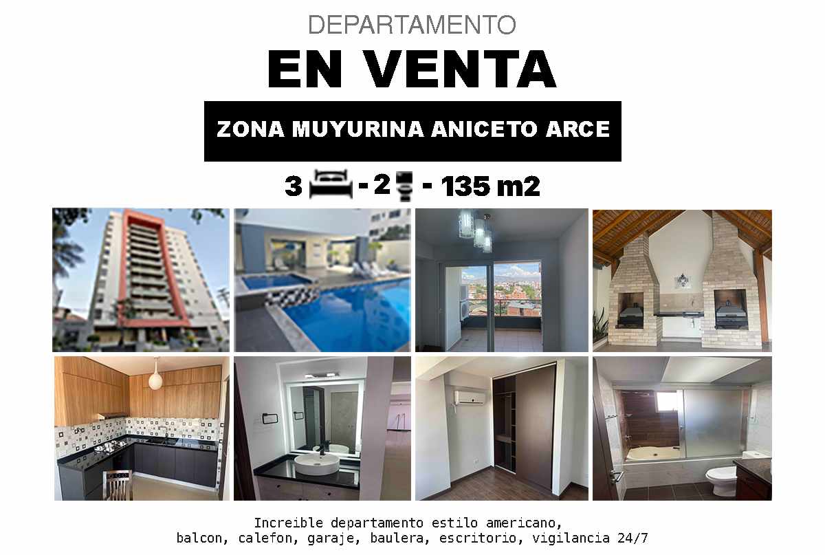 Departamento en Muyurina en Cochabamba 3 dormitorios 2 baños 1 parqueos Foto 1