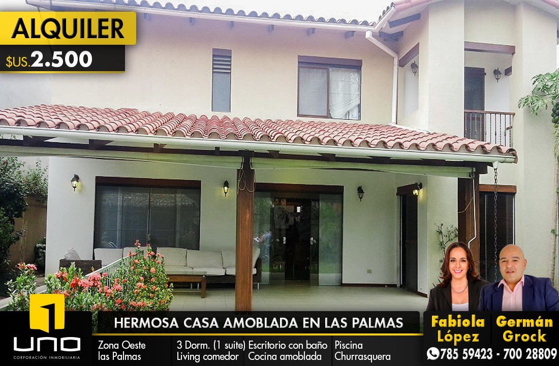 Casa en AlquilerZONA OESTE , BARRIO LAS PALMAS 3 dormitorios 5 baños 2 parqueos Foto 1