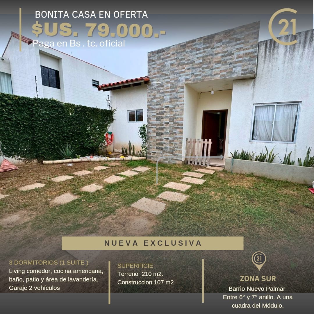 Casa en Entre 6to y 7mo anillo Sur en Santa Cruz de la Sierra 3 dormitorios 2 baños 2 parqueos Foto 1