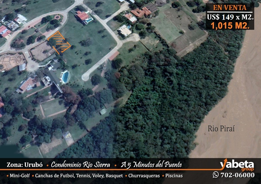 Terreno en VentaRemato Terreno en US$ 146 el M2. con Vista al Rio Pirai, Cond. Rio Sierra - Urubo    Foto 1