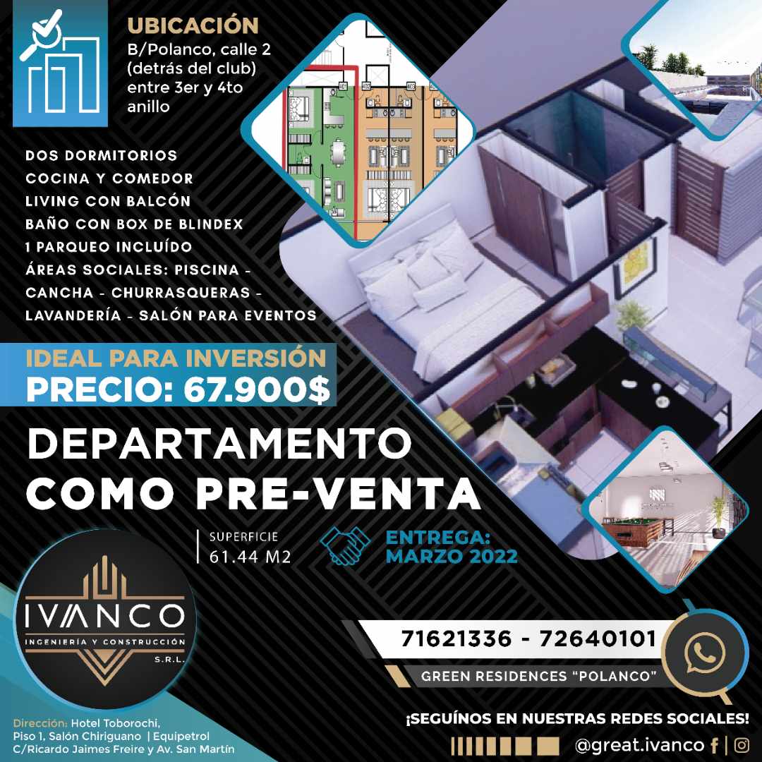 Departamento PRE-VENTA, detrás del Club Polanco Foto 6