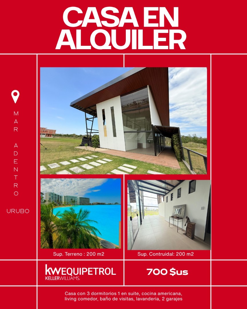 Casa en AlquilerMar Adentro Urubo  3 dormitorios 2 baños 2 parqueos Foto 1