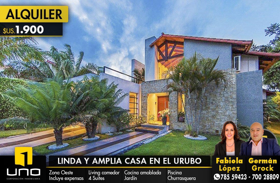 Casa en AlquilerZONA URUBO,DENTRO DE EXCLUSIVO CONDOMINIO  4 dormitorios 6 baños 4 parqueos Foto 1