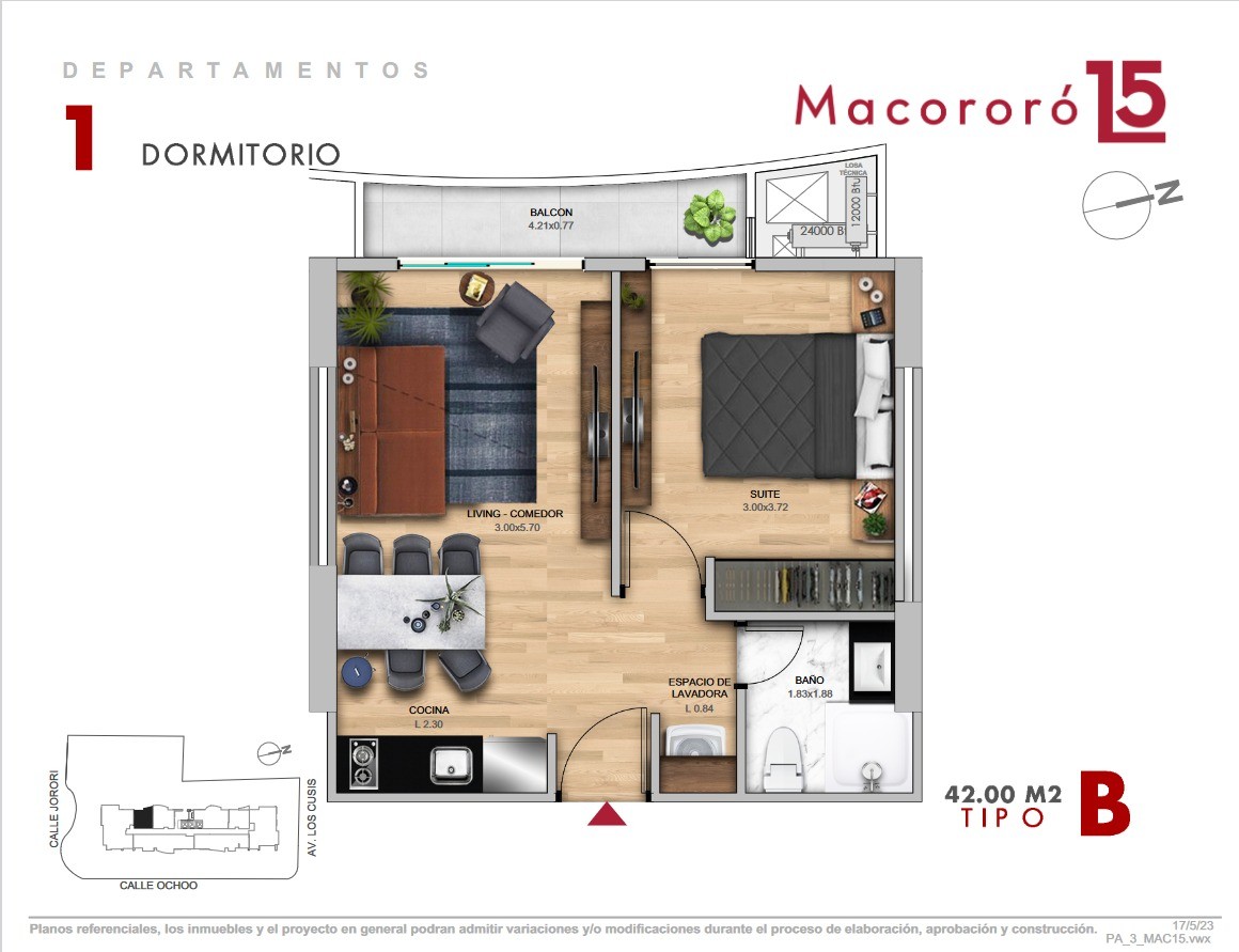 Departamento en Entre 2do y 3er anillo Norte en Santa Cruz de la Sierra 1 dormitorios 1 baños  Foto 1