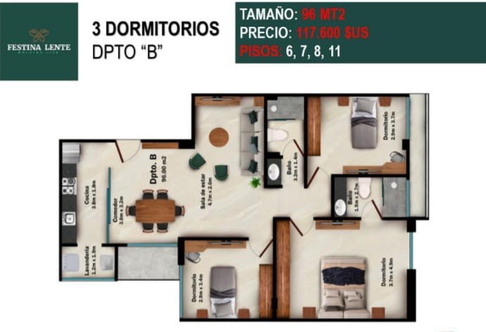 Departamento en VentaAv. Las Américas entre 1er y 2do Anillo 3 dormitorios 2 baños  Foto 2