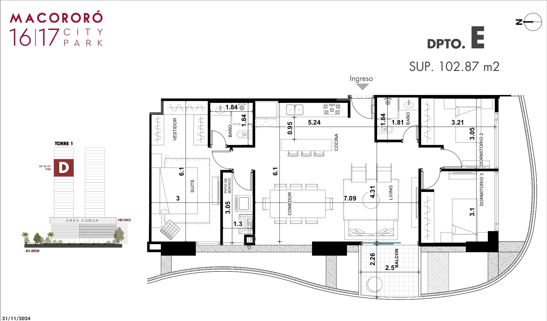 Departamento en VentaAvenida Beni 2do anillo  MACORORÓ 16/17 PARK CITY 3 dormitorios 3 baños 1 parqueos Foto 16