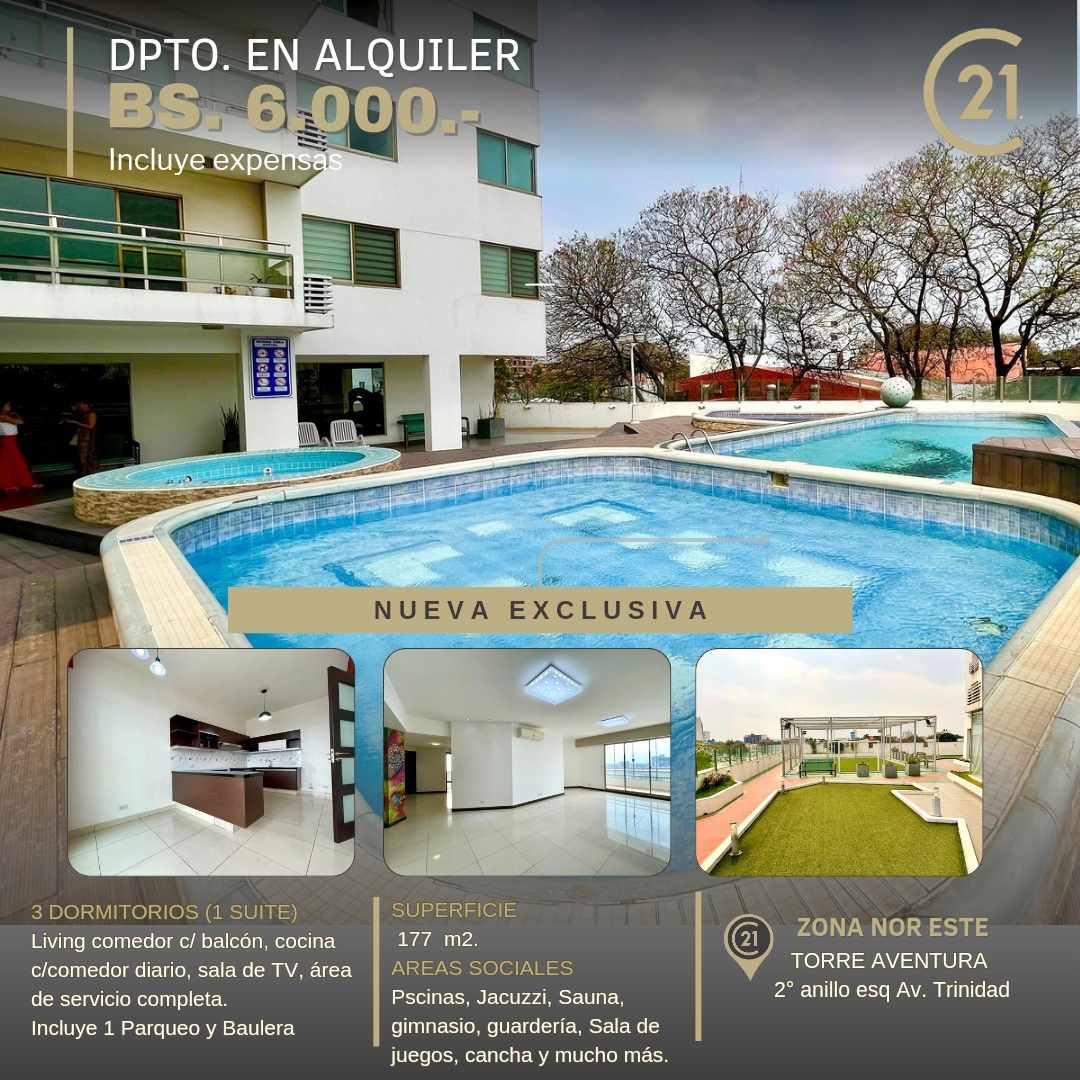 Departamento en Alquiler2°anillo esquina Av Trinidad  3 dormitorios 5 baños 1 parqueos Foto 3