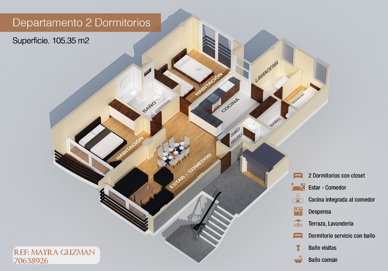 Departamento en Auquisamaña en La Paz 3 dormitorios 2 baños 1 parqueos Foto 8