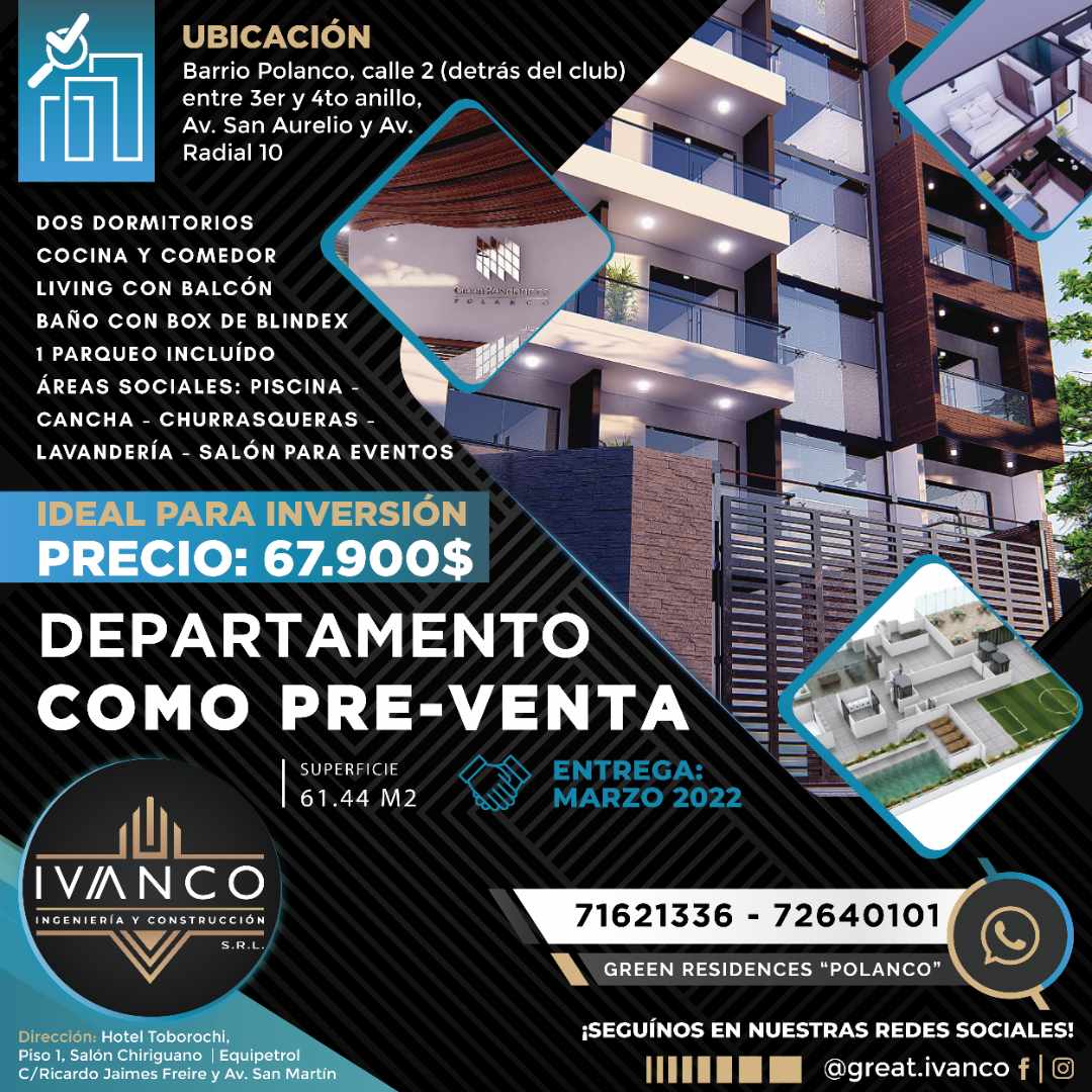 Departamento PRE-VENTA, detrás del Club Polanco Foto 3