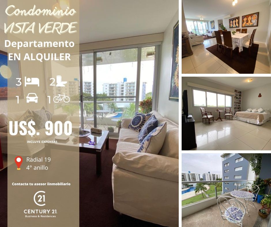 Departamento en Entre 4to y 5to anillo Oeste en Santa Cruz de la Sierra 3 dormitorios 3 baños 1 parqueos Foto 2