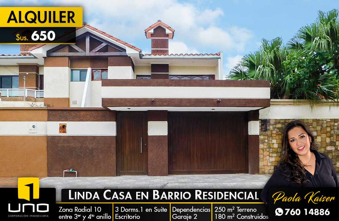 Casa en AlquilerZona Sur, Avenida Radial 10 inmediaciones 3 dormitorios 4 baños 2 parqueos Foto 1